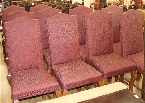 A set of ten upholstered dining chairs